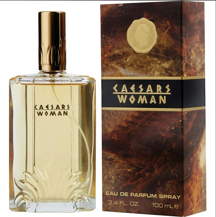 "CAESARS 3.4OZ EDP for Women at Paris Connection Perfumes - Elegant perfume bottle with a luxurious design, showcasing the fragrance inside."