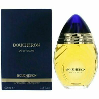 A 3.3 oz bottle of Boucheron EDT Spray by Paris Connection Perfumes, featuring an elegant design with intricate details, offering a luxurious and timeless fragrance.