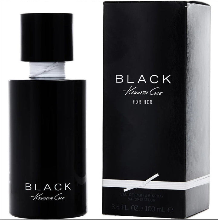 BLACK KENNETH COLE 3.4OZ EDP for Women, featuring an elegant black bottle with a sleek design, embodying a bold and modern fragrance. Available at Paris Connection Perfumes.