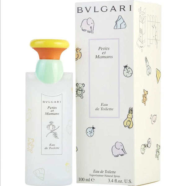 BVLGARI PETTITS ET MAMANS 3.4 OZ displayed with a mother-child theme. Available at Paris Connection Perfumes.