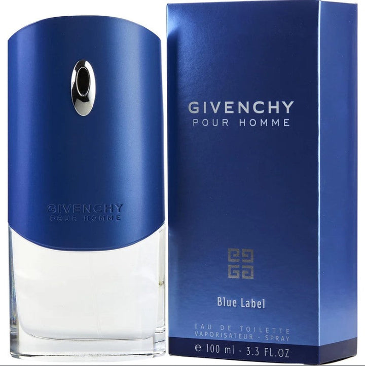 Blue Label Givenchy 3.3oz EDT Spray for men at Paris Connection Perfumes - sleek, bold fragrance bottle with an energizing scent, perfect for daily wear.