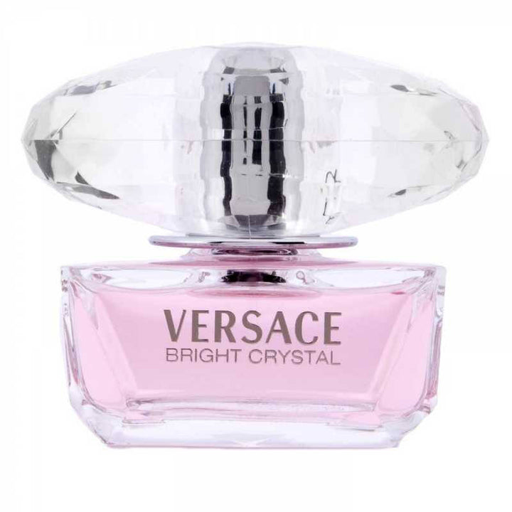 Versace Bright Crystal EDT Spray, 3 oz from Paris Connection Perfumes, in a stunning pink glass bottle, embodying a vibrant and luxurious scent that captures the essence of femininity.