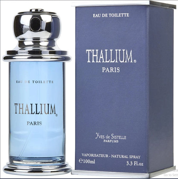 THALLIUM 3.3 OZ EDT Spray for Men, a dynamic fragrance for everyday wear. Available at Paris Connection Perfumes.