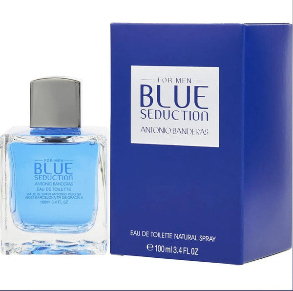 BLUE SEDUCTION 3.4 OZ EDT MEN fragrance bottle by ANTONIO BANDERAS at Paris Connection Perfumes, a refreshing men's cologne in a sleek blue bottle