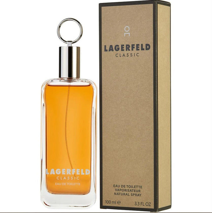 LAGERFELD CLASSIC 3.3OZ EDT M bottle displayed against a clean, neutral background, showcasing its sleek and elegant design, ideal for men seeking a timeless fragrance option.