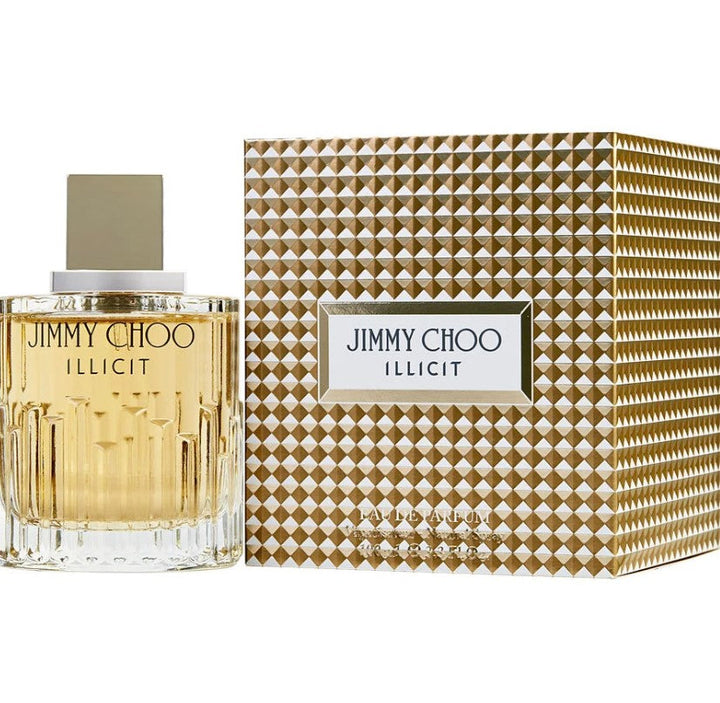 Jimmy Choo Illicit 3.3 oz EDP featured at Paris Connection Perfumes, showcasing a daring and seductive fragrance with floral and spicy notes, perfect for the bold and confident woman.