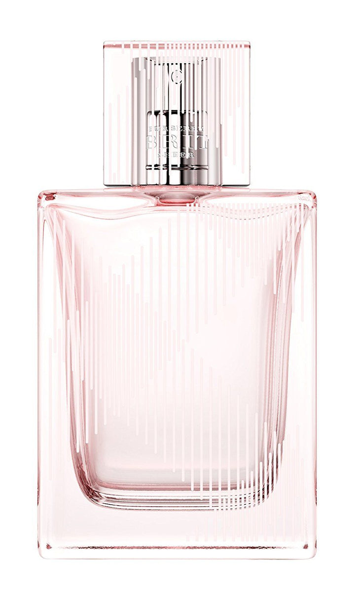 A 3.3 oz bottle of Burberry Brit Sheer Perfume EDT Spray in new packaging by Paris Connection Perfumes, featuring a light and airy design that embodies a fresh, floral fragrance