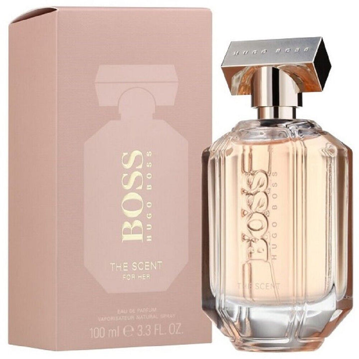 Boss The Scent Eau De Parfum Spray for Women, 3.3 oz, presented in a sophisticated bottle by Paris Connection Perfumes, embodying a captivating and alluring scent profile.