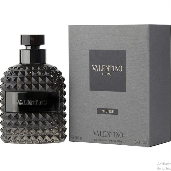 Valentino Uomo Intense 3.4 oz EDP in a bold bottle Available at Paris Connection Perfumes.