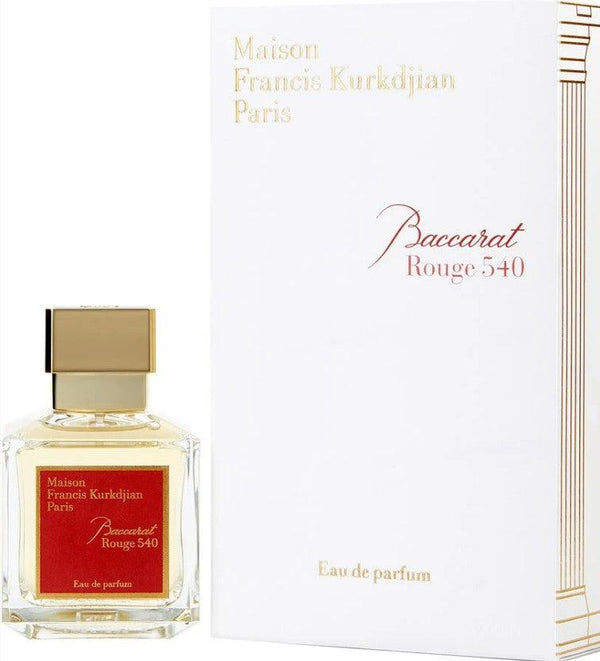 "Baccarat Rouge 540 2.4 oz fragrance from Maison Francis Kurkdjian, showcasing a striking bottle and rich, captivating scent inspired by Parisian elegance."