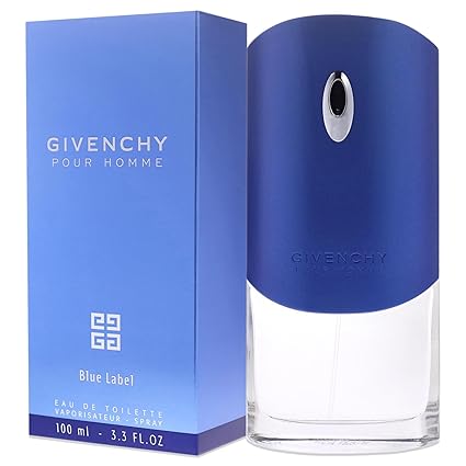 Blue Label Givenchy 3.3 oz EDT Spray for Men, housed in a stylish blue bottle with a minimalist look, offering a vibrant and masculine fragrance.Shop Now at Paris Connection Perfumes!