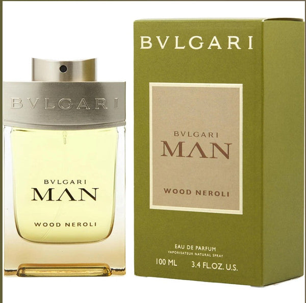 BVLGARI WOOD NEROLI 3.4 oz Eau de Parfum for men, featuring a luxurious bottle design showcasing a blend of wood and neroli notes, perfect for a fresh and captivating fragrance experience. Available at Paris Connection Perfumes