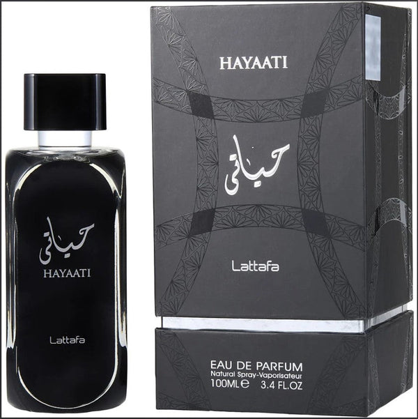 Lattafa Ekhtiari 3.4 oz EDP bottle featuring an elegant design with a deep blue glass finish and a golden cap, set against a soft, neutral background to highlight the fragrance's luxurious appeal.