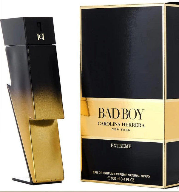 BAD BOY EXTREME 3.4 oz EDP for men - striking black bottle with a lightning bolt design at Paris Connection Perfumes.