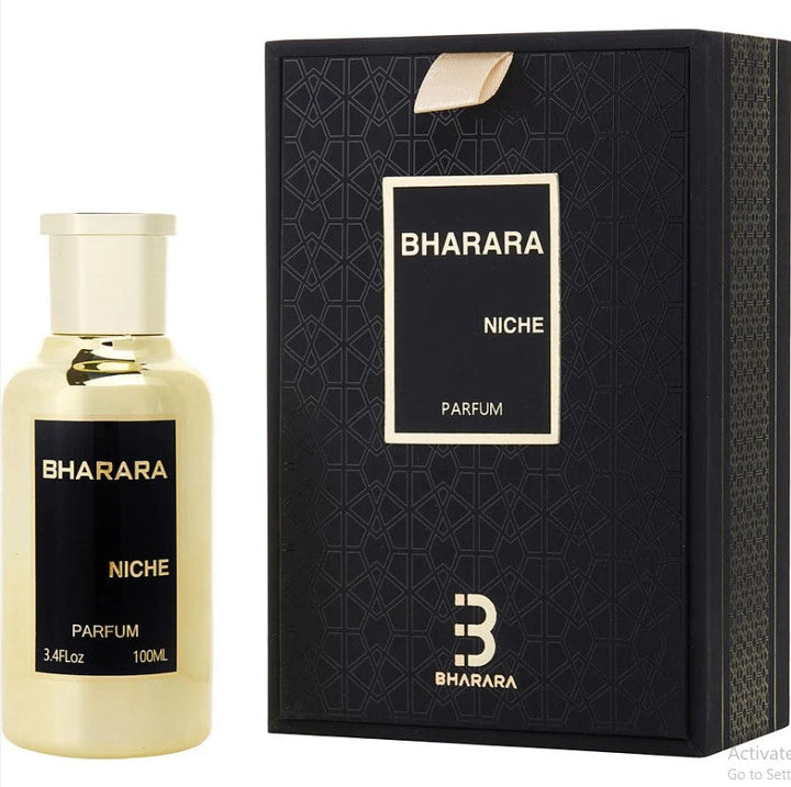 "BHARARA NICHE 3.4 OZ men's fragrance bottle showcasing its elegant design and unique scent profile, perfect for sophisticated tastes."