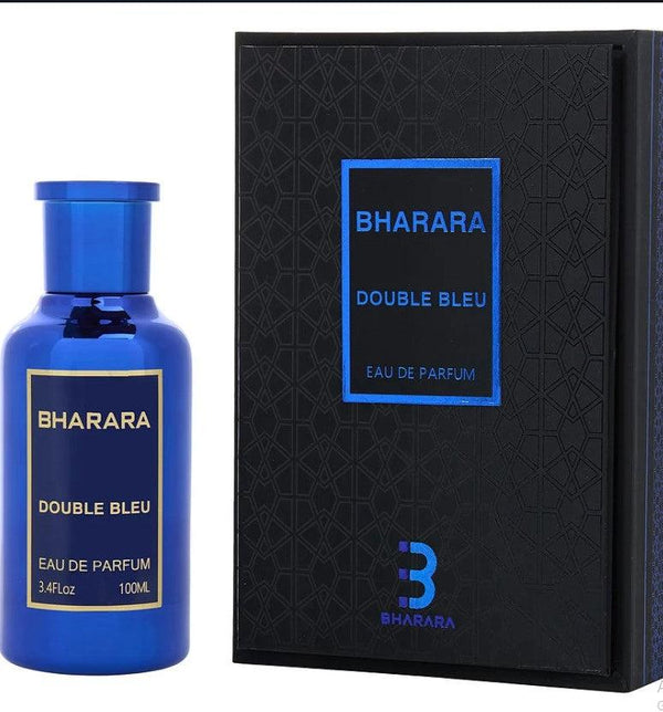 BHARARA DOUBLE BLEU 3.4 oz perfume bottle featuring a sleek design with a deep blue hue, symbolizing elegance and sophistication, perfect for a captivating fragrance experience.