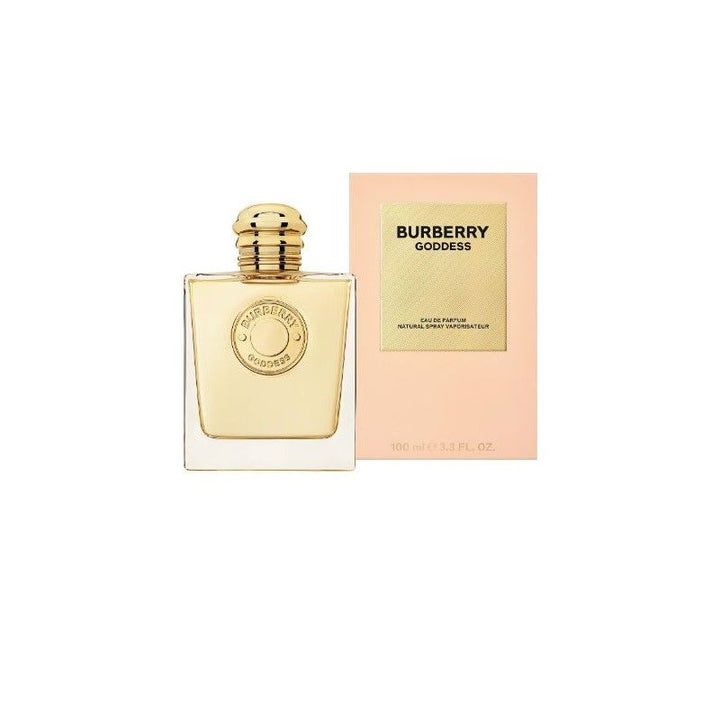 A 3.3 oz refillable bottle of Burberry Goddess EDP Spray by Paris Connection Perfumes, featuring an elegant design that embodies femininity and sophistication, perfect for daily wear.