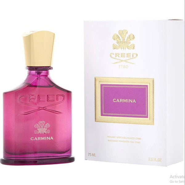 Creed Carmina 2.5 oz bottle. Feminine fragrance blending floral and fruity essences. Available at Paris Connection Perfumes