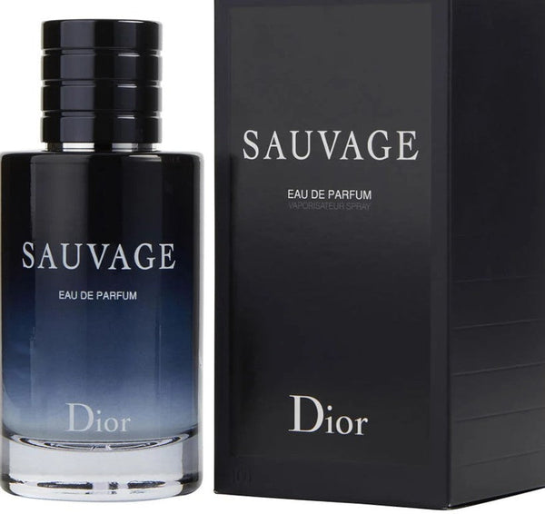 "DIOR SAUVAGE 3.4 OZ EDP A bold and fresh fragrance with notes of bergamot, pepper, and ambroxan, presented in an elegant bottle."  Available at Paris Connection Perfumes.