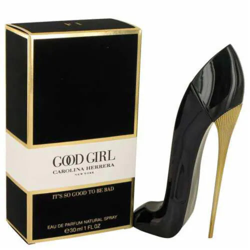 Good Girl 1 oz EDP featured at Paris Connection Perfumes, a captivating fragrance that embodies confidence with its blend of floral and gourmand notes in a stylish stiletto-shaped bottle.

