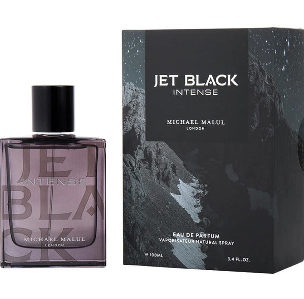 Jet Black Intense 3.4 oz EDP displayed at Paris Connection Perfumes, featuring a bold and captivating fragrance that embodies sophistication and allure.