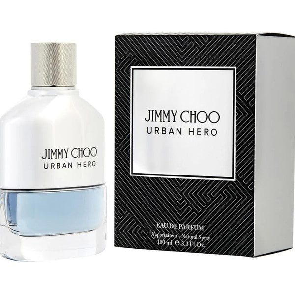 Jimmy Choo Hero 3.3 oz EDP displayed at Paris Connection Perfumes, featuring a modern and dynamic fragrance with notes of bergamot, vetiver, and amber, perfect for the confident man.