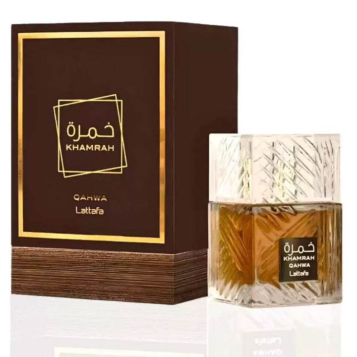  KHAMRAH QAHWA available at Paris Connection Perfumes. This luxurious 3.4 OZ fragrance is inspired by the warm, aromatic world of Middle Eastern coffee culture.