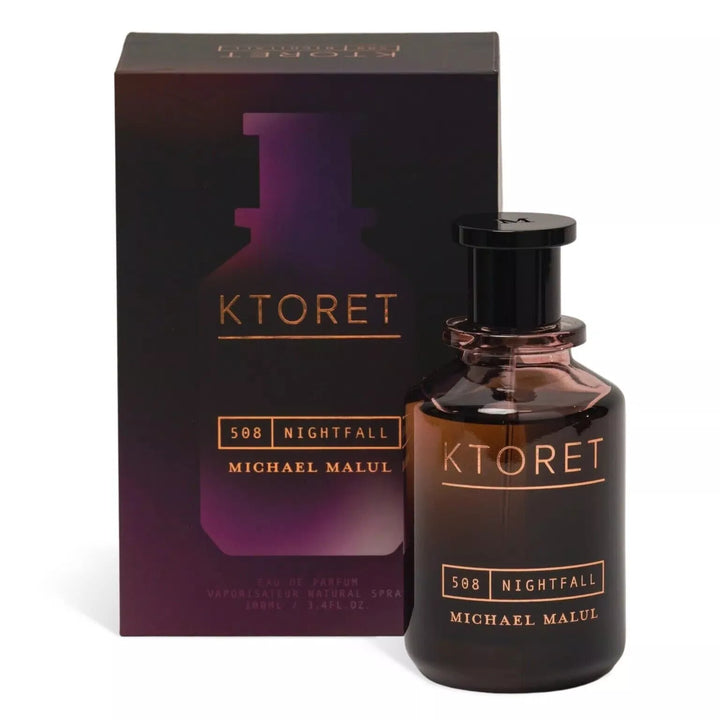  KTORET NIGHTFALL opens with a captivating blend of fresh bergamot and luscious fruits, creating a vibrant and inviting introduction. Now available at Paris Connection Perfumes. 