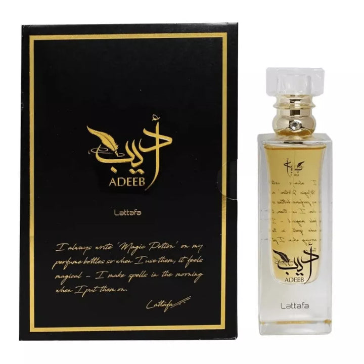 Lattafa Adeeb now available at Paris Connection Perfumes. This 2.7 oz fragrance is designed for the modern individual who appreciates sophistication and depth, making it an exquisite addition to your perfume collection.