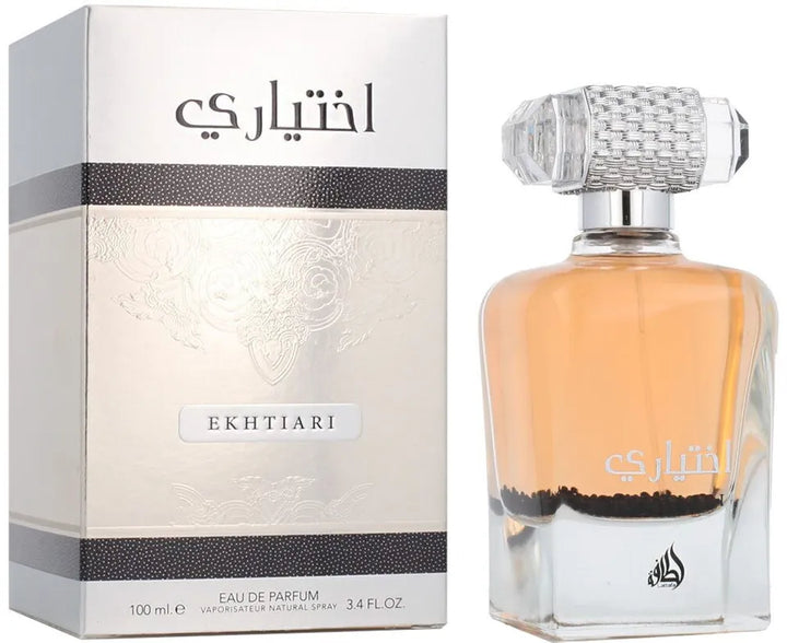  Lattafa Ekhtiari now available at Paris Connection Perfumes. This 3.4 oz fragrance is designed for the modern individual who seeks a unique and sophisticated scent, making it an essential addition to your perfume collection.