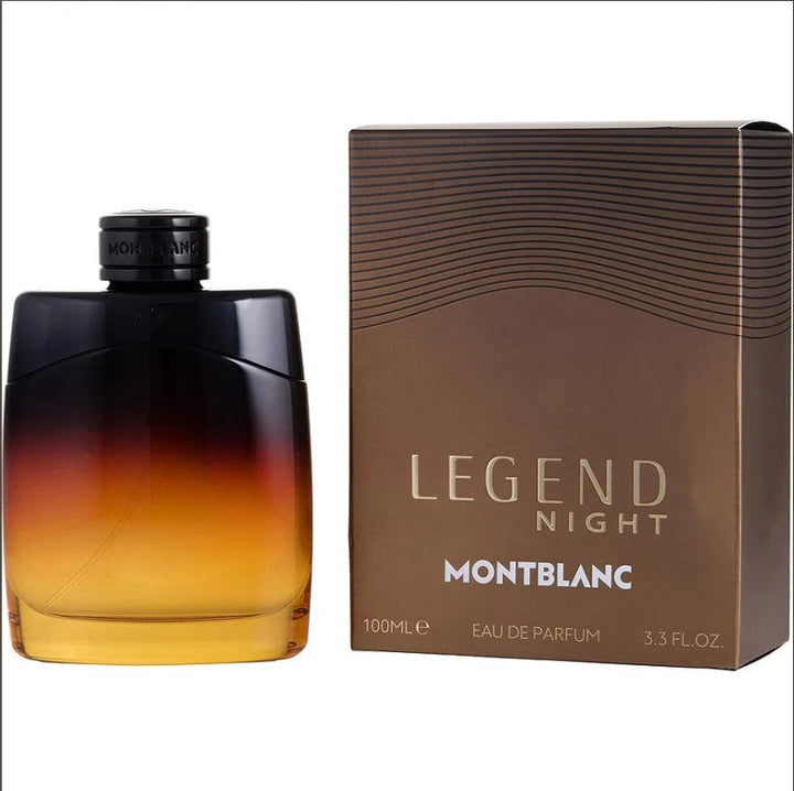 LEGEND NIGHT 3.3 OZ EDP from Paris Connection Perfumes, showcasing a sleek, dark bottle with elegant detailing, symbolizing a bold and mysterious fragrance. The design reflects sophistication, appealing to those who seek a powerful scent experience.