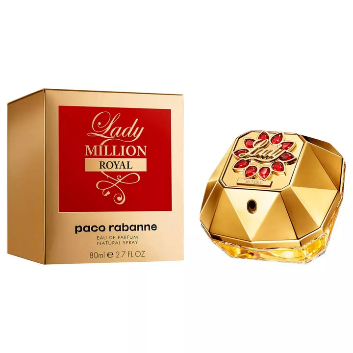  Paco Rabanne Lady Million Royal now available at Paris Connection Perfumes. This 2.7 oz fragrance is designed for the empowered woman who embodies elegance and confidence, making it a luxurious addition to your perfume collection.