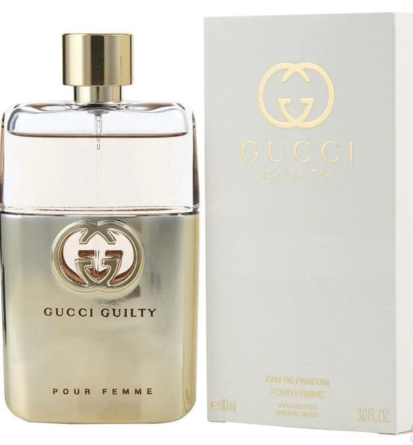 Gucci Guilty 3 oz EDP for Women in a glamorous and bold bottle design. Available at Paris Connection Perfumes.