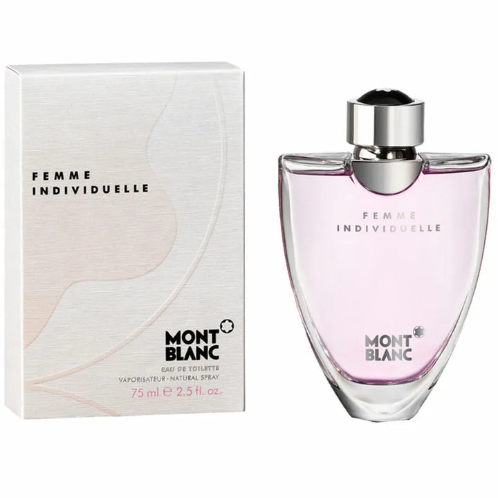 Experience INDIVIDUELLE FEMME M.B 2.5 OZ EDP, available at Paris Connection Perfumes, housed in a beautifully designed bottle with soft contours and a chic silver cap. The stylish outer box complements the fragrance's allure, highlighted by vibrant colors and delicate patterns.