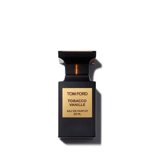 TOM FORD TOBACCO VANILLE 1.7 OZ perfume displayed with its elegant, deep amber bottle featuring a sleek, minimalist design, perfectly presented by Paris Connection Perfumes. The luxurious packaging showcases a rich, textured box, emphasizing sophistication and indulgence