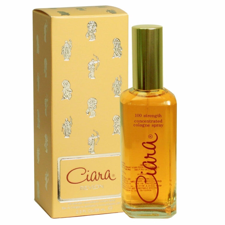 The CIARA 2.3 OZ EDP by Paris Connection Perfumes comes in a stylish, rounded bottle that exudes sophistication, nestled in a chic, colorful packaging designed to capture the essence of its captivating scent.